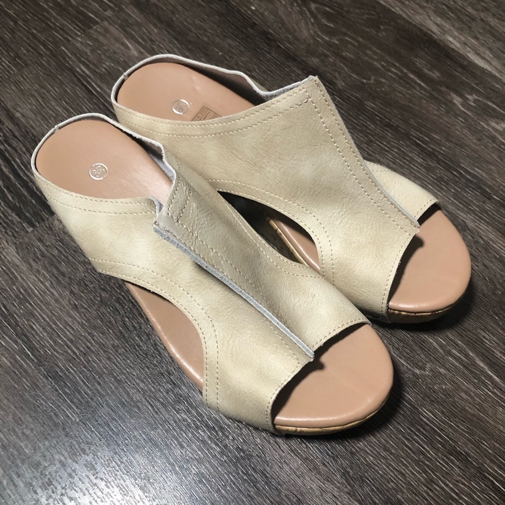 Beige Studded Cork Wedge Sandals Size 8